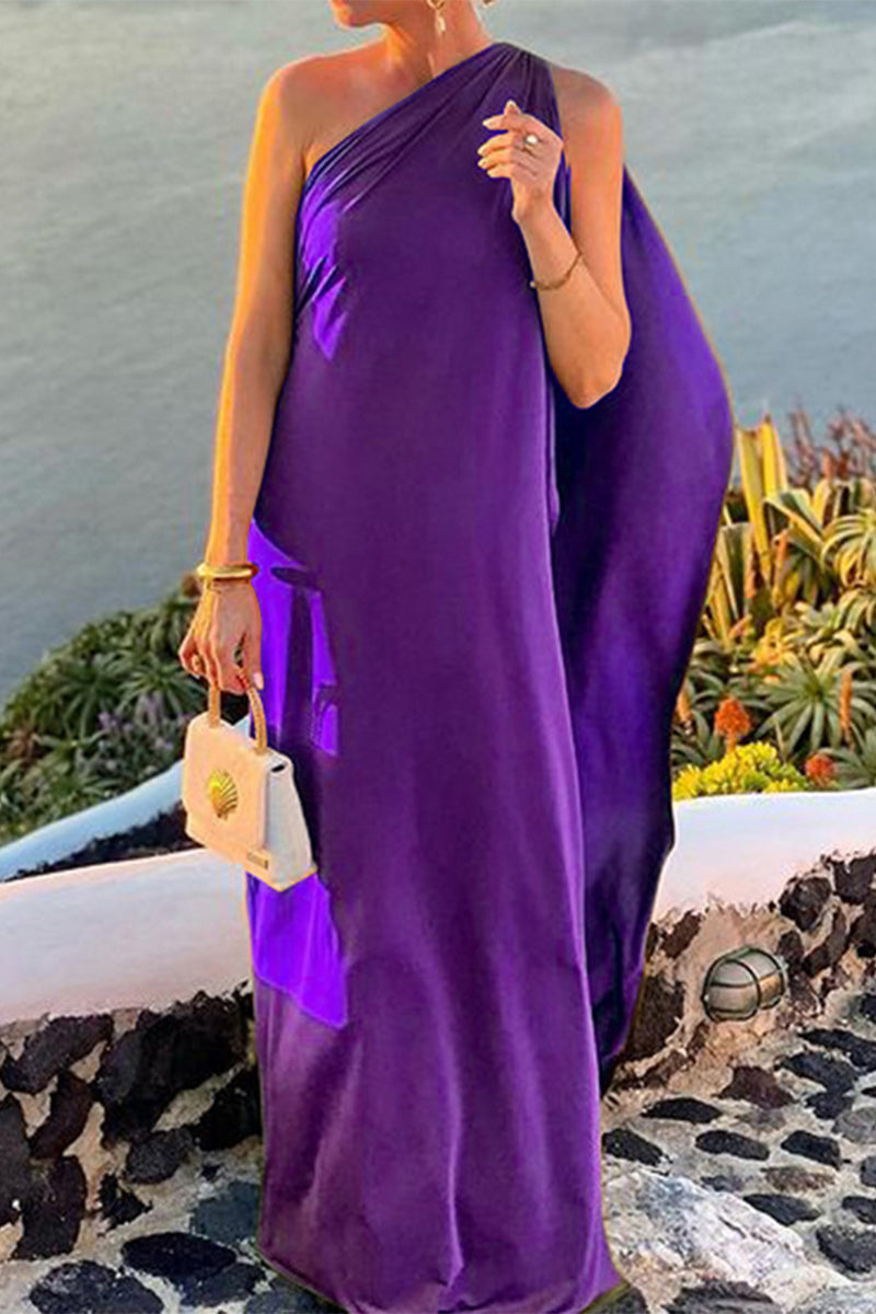 Úrsula® | Sexy Solid Color Irregular Slanted Collar Dresses (3 Colors)