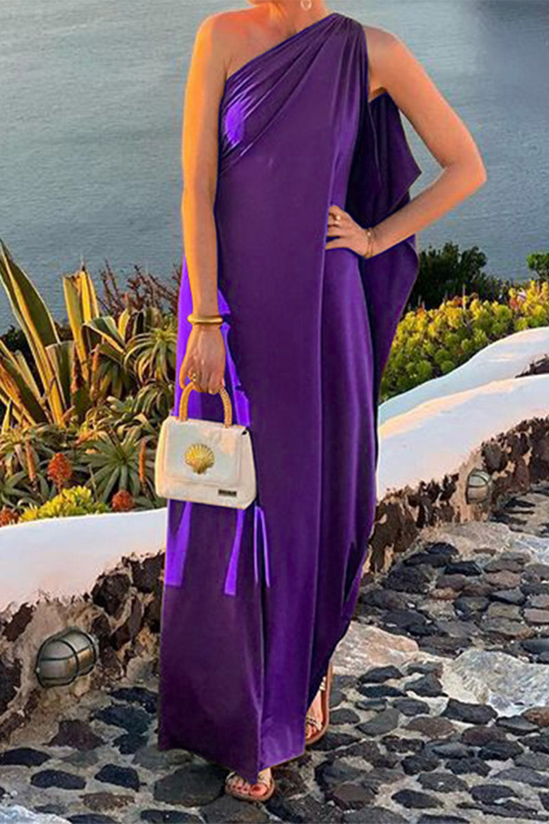 Úrsula® | Sexy Solid Color Irregular Slanted Collar Dresses (3 Colors)