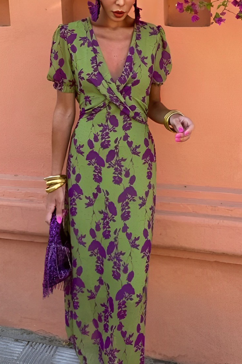 Oriana® | Sexy A-line dresses with floral print, lace-up and ruffled V-neck