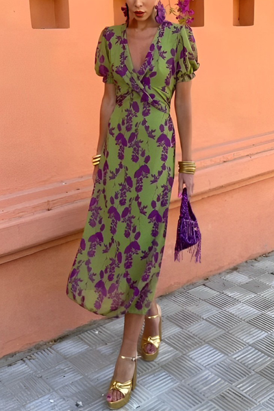 Oriana® | Sexy A-line dresses with floral print, lace-up and ruffled V-neck