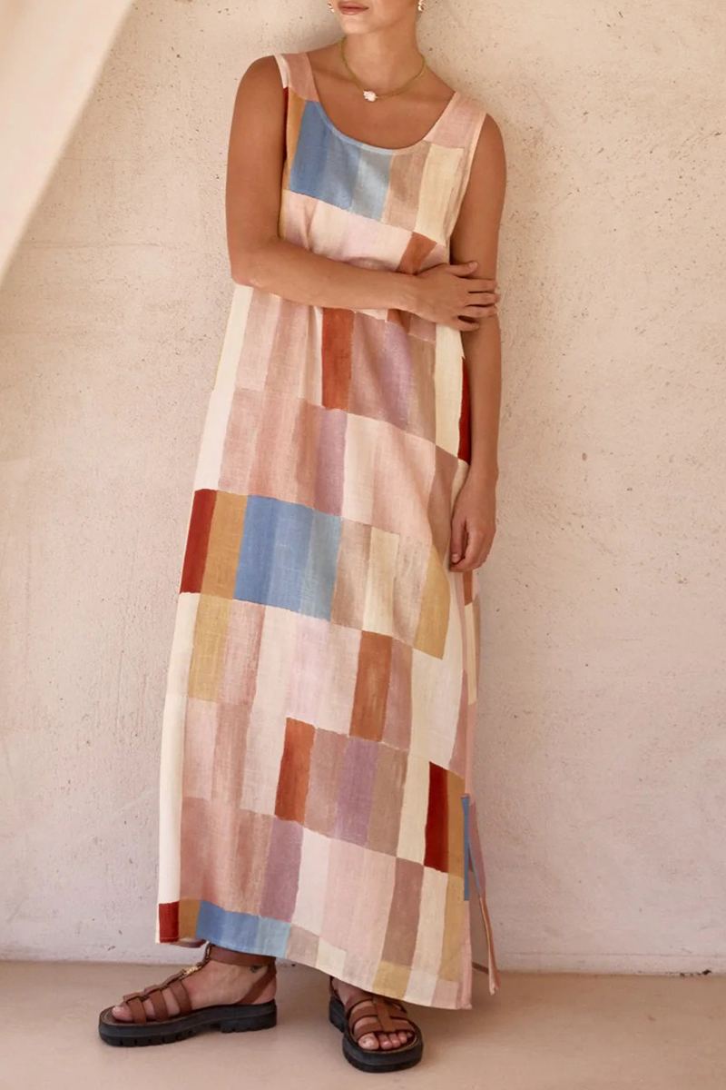 Natalia® | Casual Plaid Scoop Neck Cardigan Sleeveless Dresses