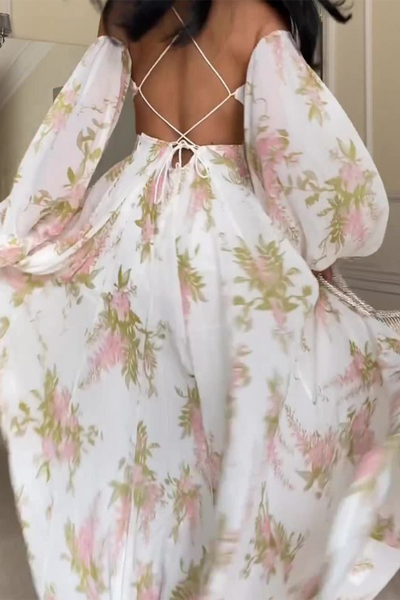 Lorena® | Sexy floral print backless sling dresses with hollow scoop neck
