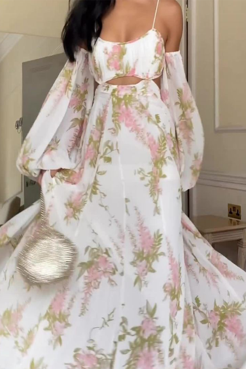 Lorena® | Sexy floral print backless sling dresses with hollow scoop neck