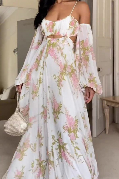 Lorena® | Sexy floral print backless sling dresses with hollow scoop neck