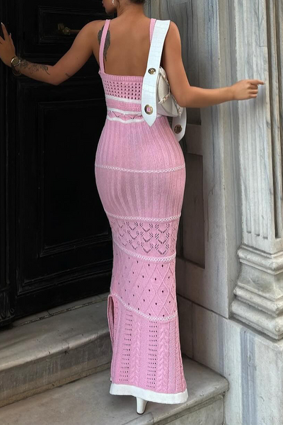 Karina® | Sexy Stripe Slit Fabric V-Neck Single Tier Skirt Dresses (3 Colors)