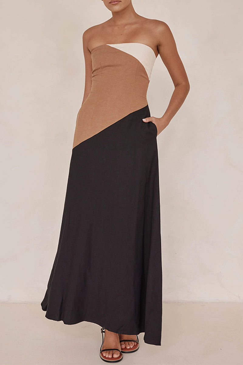 Beatriz® | Sexy color block patchwork contrast strapless dresses