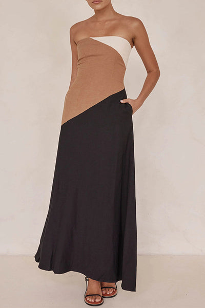 Beatriz® | Sexy color block patchwork contrast strapless dresses