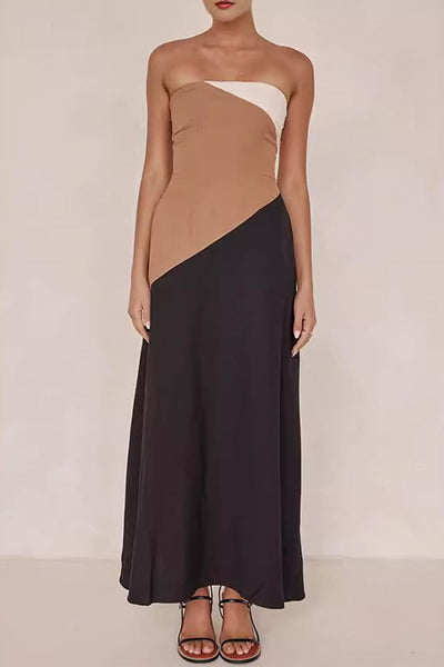 Beatriz® | Sexy color block patchwork contrast strapless dresses