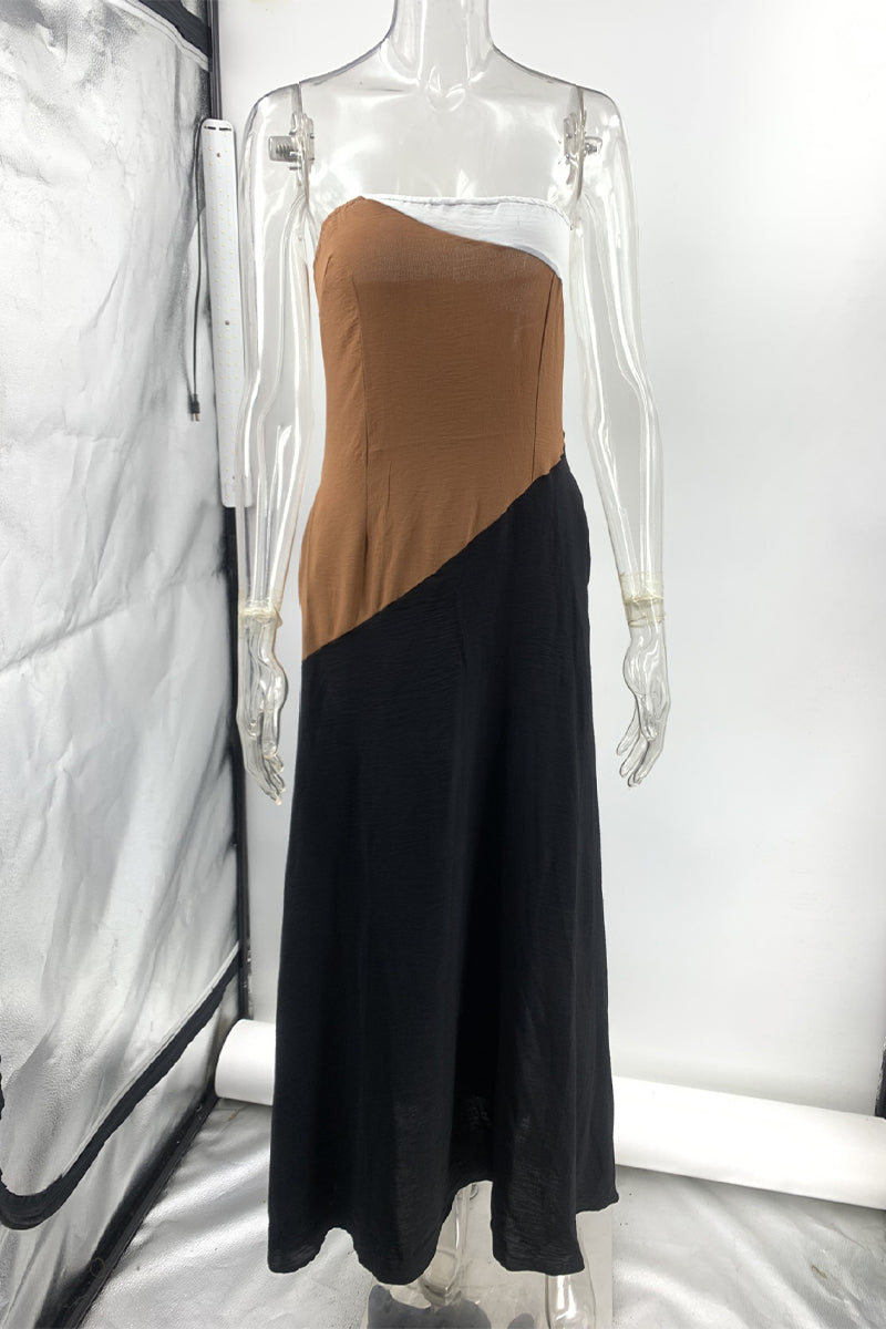 Beatriz® | Sexy color block patchwork contrast strapless dresses