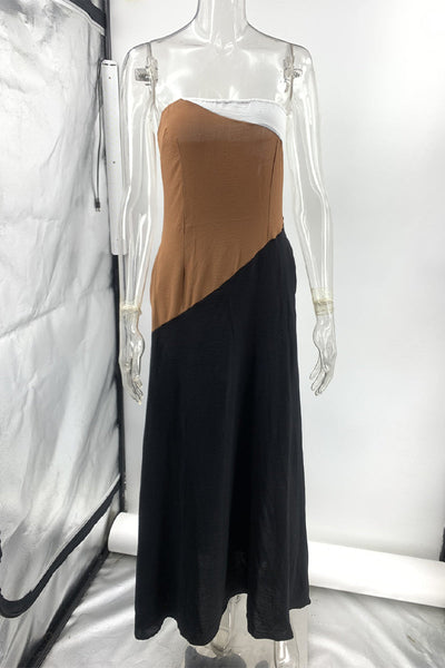 Beatriz® | Sexy color block patchwork contrast strapless dresses