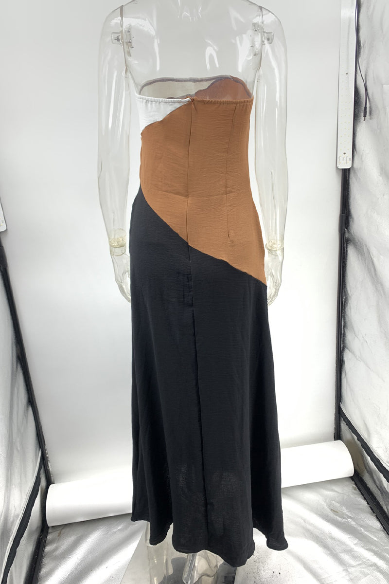 Beatriz® | Sexy color block patchwork contrast strapless dresses