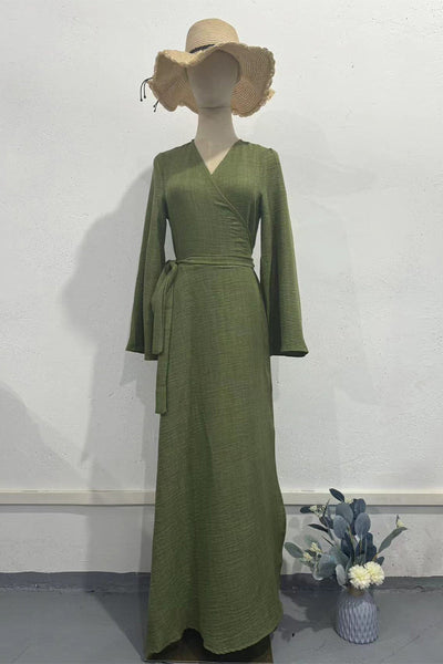 Vanesa® | Casual V-neck lace-up solid color A-line dresses for everyday wear