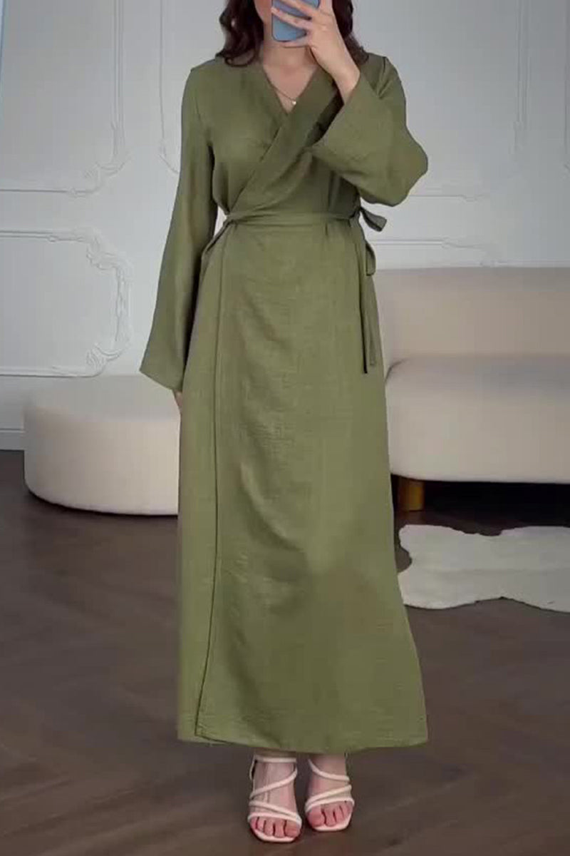 Vanesa® | Casual V-neck lace-up solid color A-line dresses for everyday wear