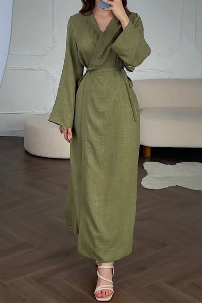 Annette® | Casual V-neck lace-up solid color A-line dresses for everyday wear