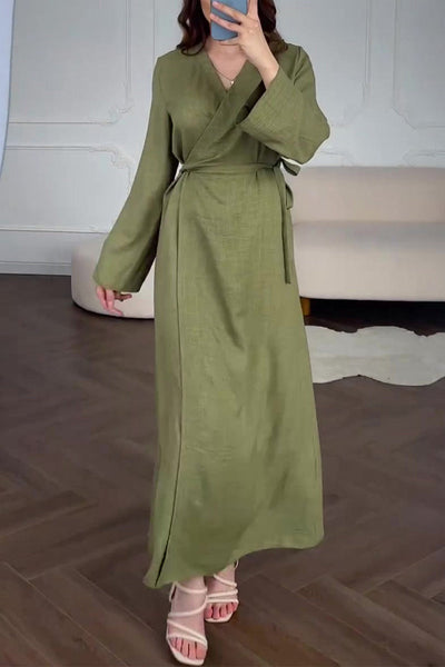 Vanesa® | Casual V-neck lace-up solid color A-line dresses for everyday wear