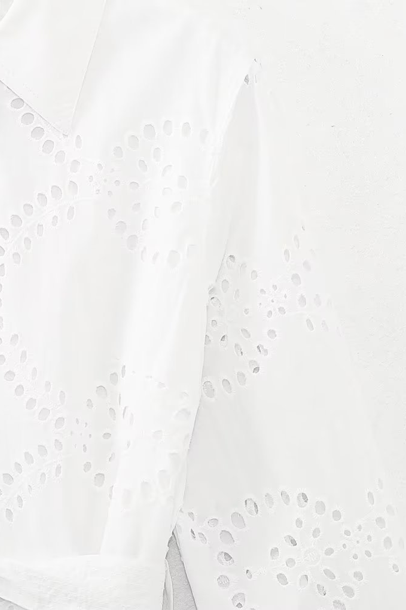 Sol® | Casual solid color solid color embroidered hollow out lace-up turn-down collar A-line dresses