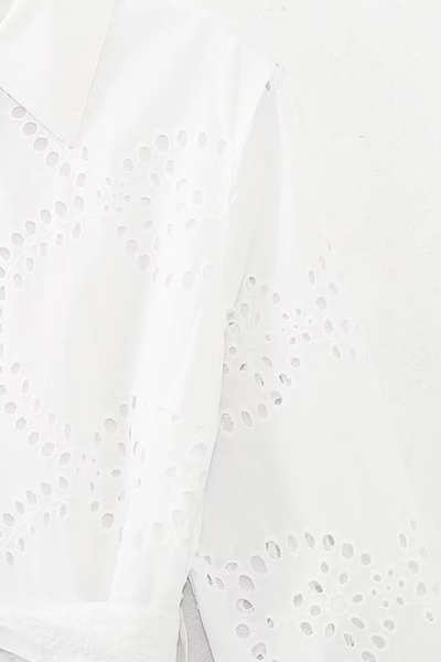 Sol® | Casual solid color solid color embroidered hollow out lace-up turn-down collar A-line dresses