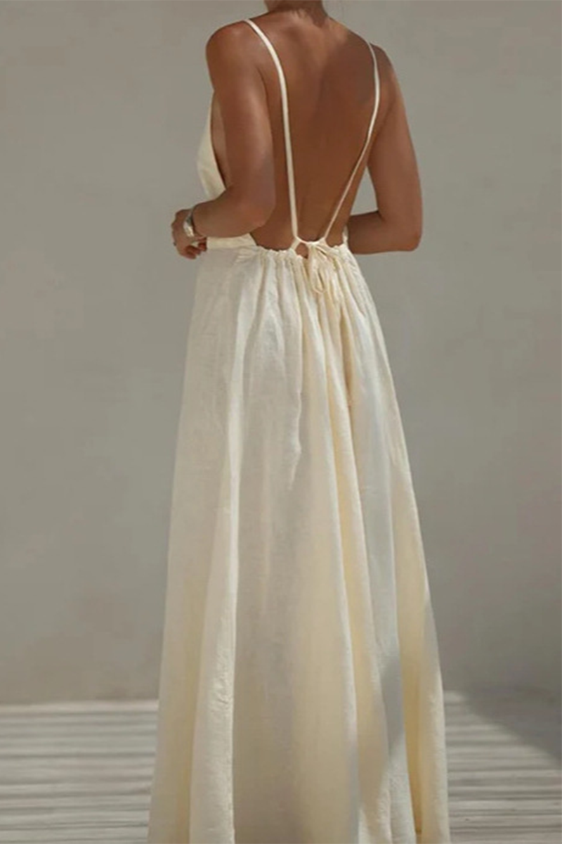 Romina® | Sexy daily solid color backless sleeveless scoop neck lace-up dresses