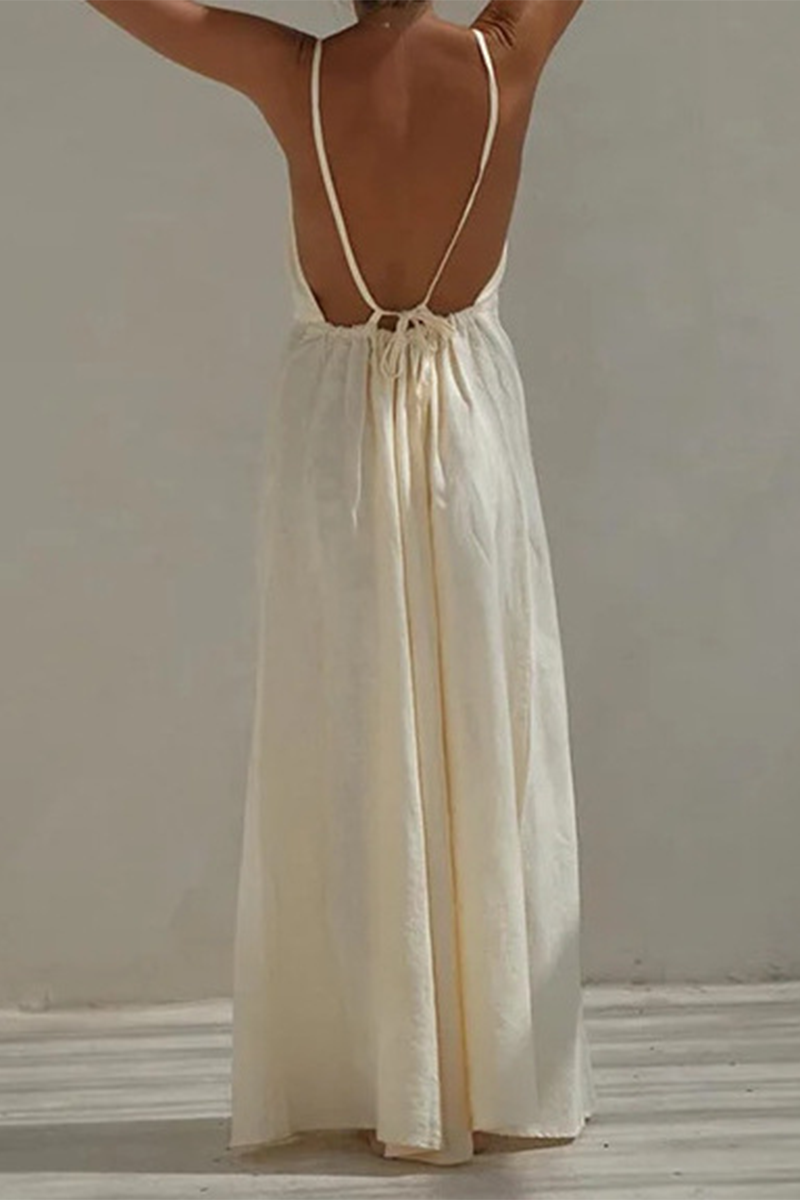 Romina® | Sexy daily solid color backless sleeveless scoop neck lace-up dresses