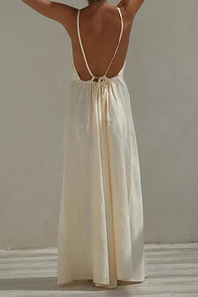 Romina® | Sexy daily solid color backless sleeveless scoop neck lace-up dresses