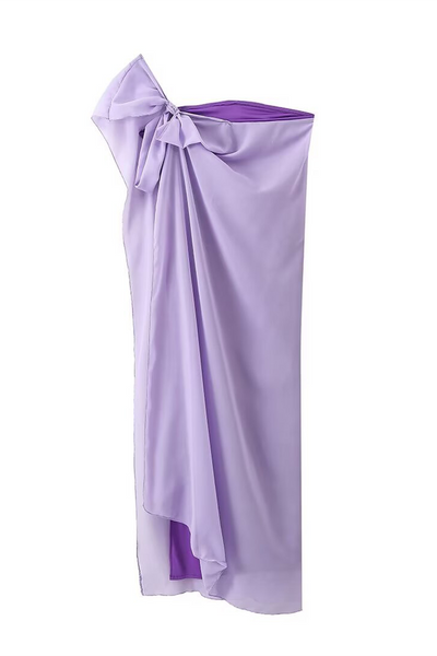 Pamela® | Sexy plain patchwork contrast dresses with slanted shoulders
