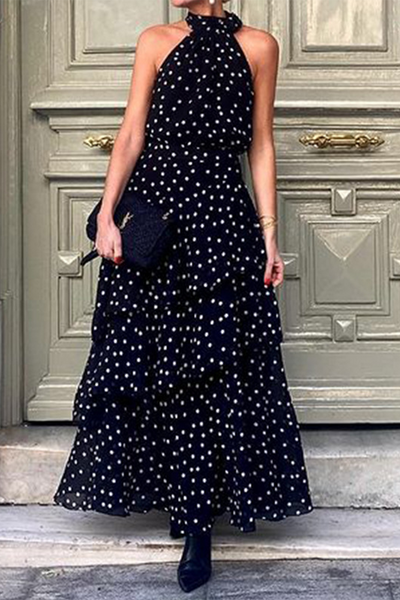 Olga® | Street Daily Polka Dot Ruffle Zipper Halter Sleeveless Dresses