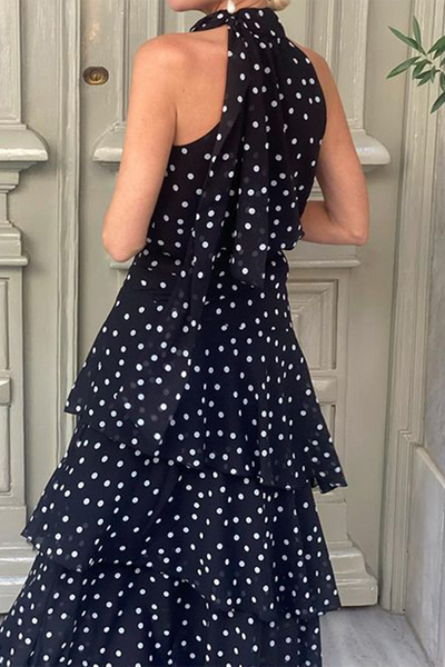 Olga® | Street Daily Polka Dot Ruffle Zipper Halter Sleeveless Dresses