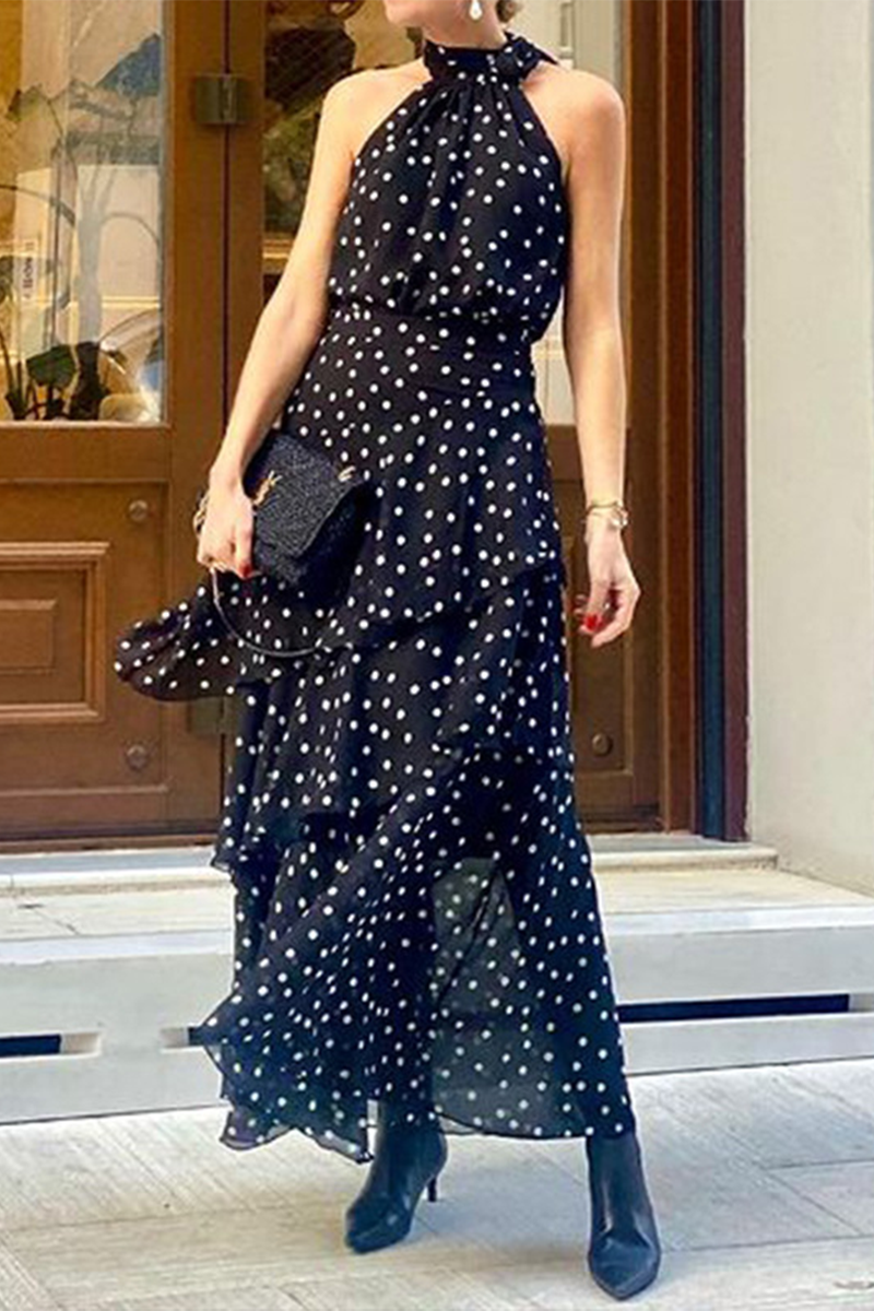 Olga® | Street Daily Polka Dot Ruffle Zipper Halter Sleeveless Dresses