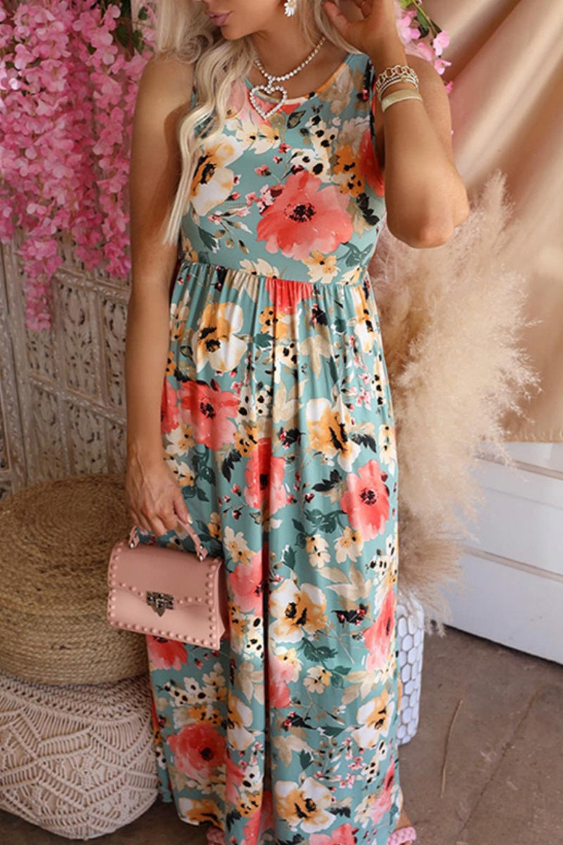 Paulina® | Casual simple long dresses with floral print and O-neck