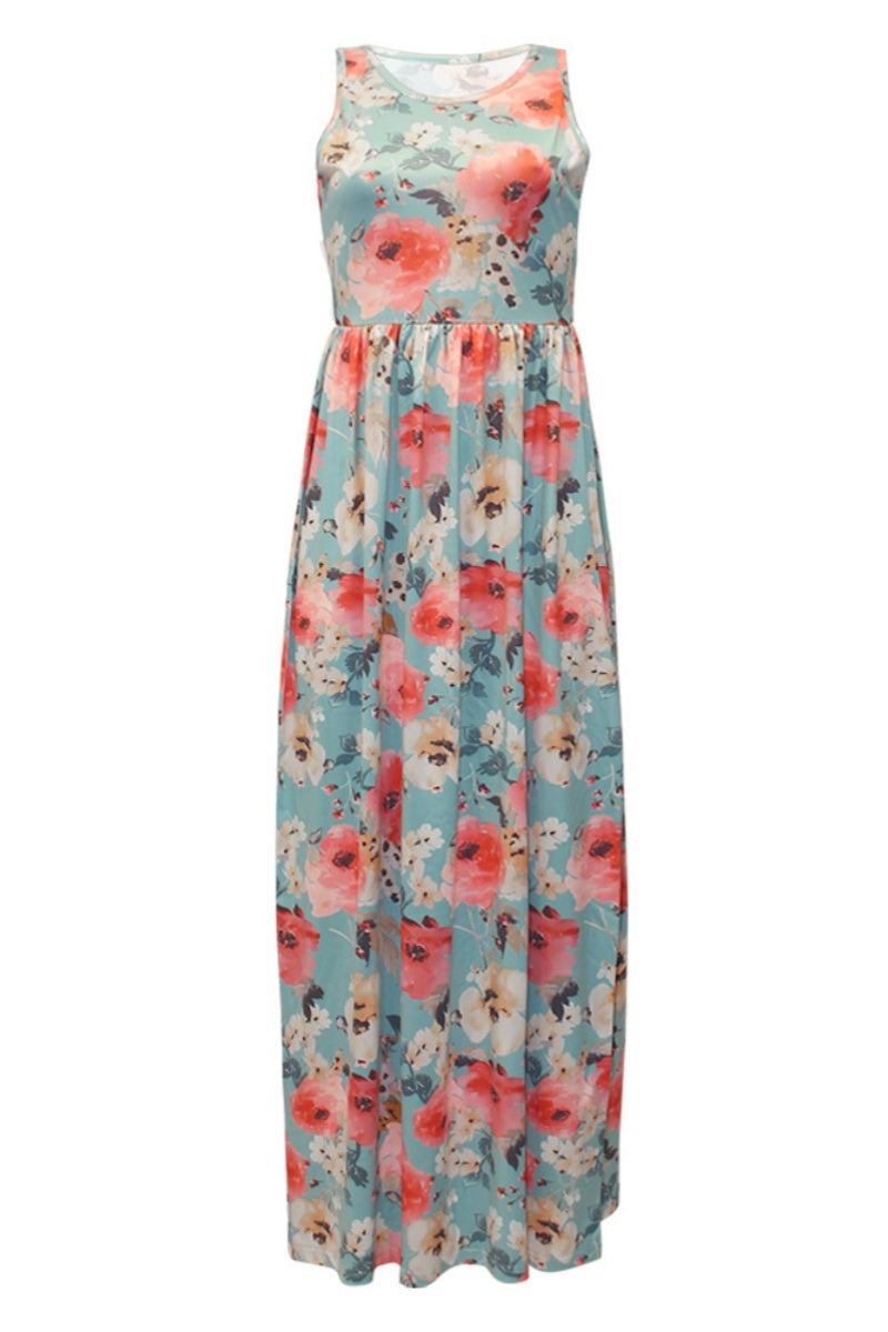 Paulina® | Casual simple long dresses with floral print and O-neck