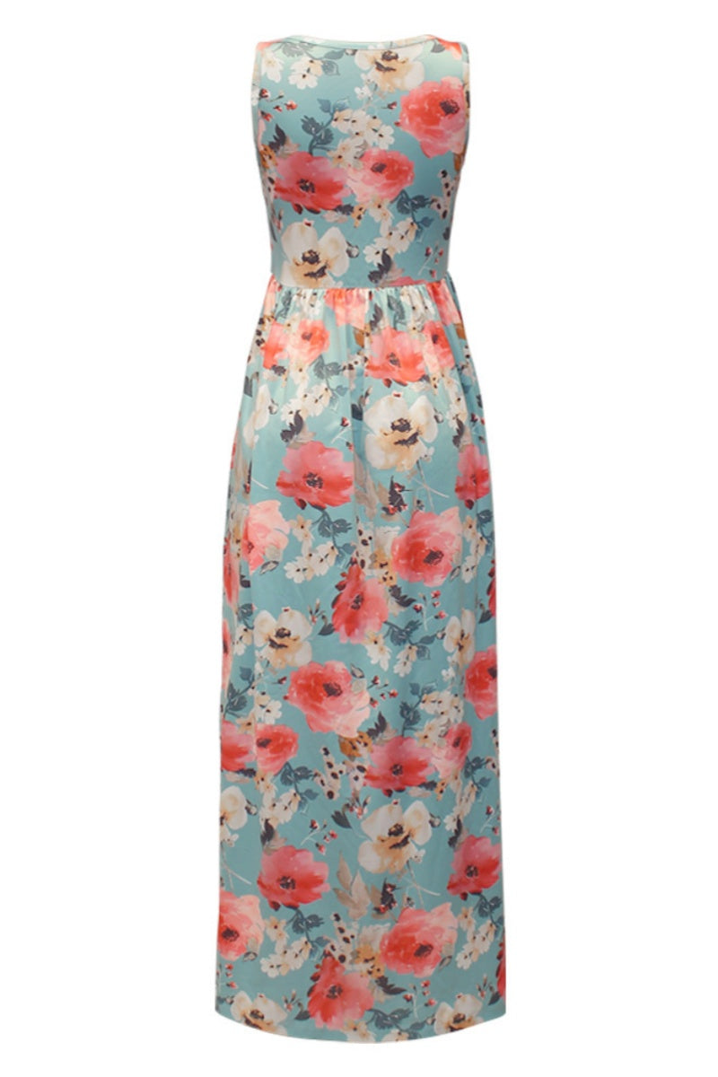 Paulina® | Casual simple long dresses with floral print and O-neck