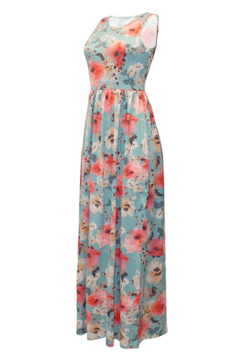 Paulina® | Casual simple long dresses with floral print and O-neck