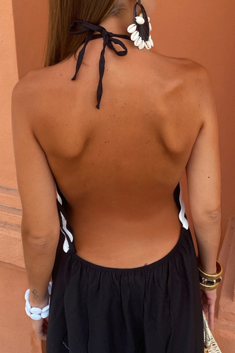Marina® | Sexy Street Ripple Lace Up Patchwork Backless Contrast Halter Sleeveless Dresses