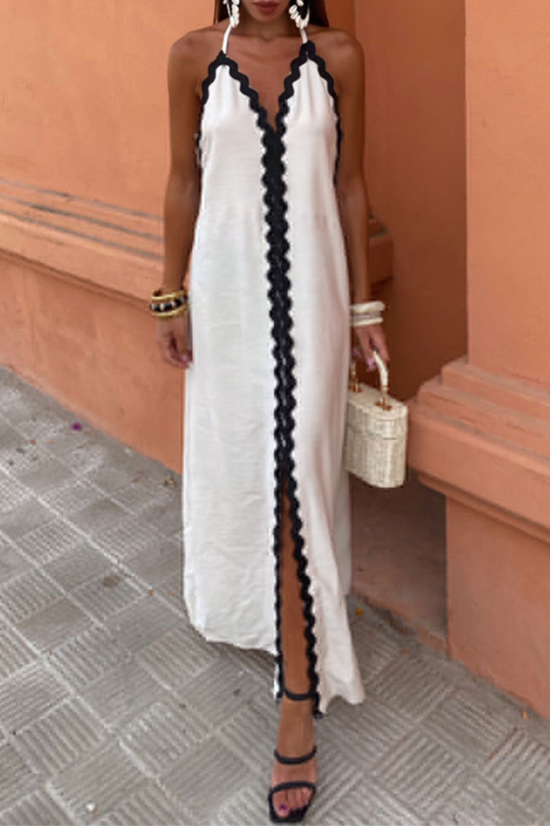 Marina® | Sexy Street Ripple Lace Up Patchwork Backless Contrast Halter Sleeveless Dresses