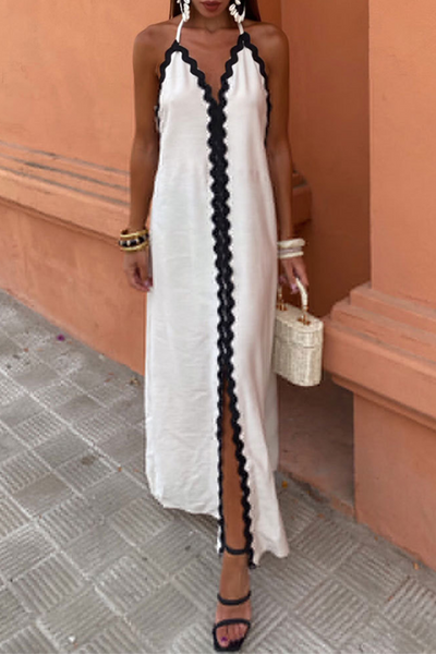 Marina® | Sexy Street Ripple Lace Up Patchwork Backless Contrast Halter Sleeveless Dresses
