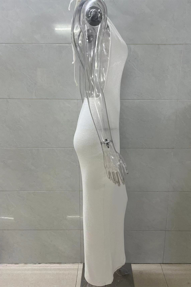 Maricela® | Sexy solid color backless halter neck dresses with one tier skirt and lace up