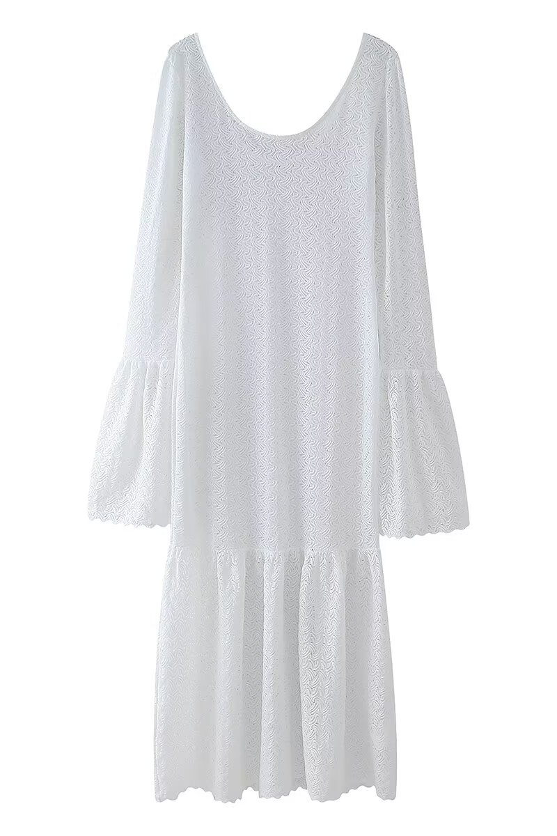 Matilde® | Sexy solid color embroidered hollow out scoop neck one-step skirt dresses