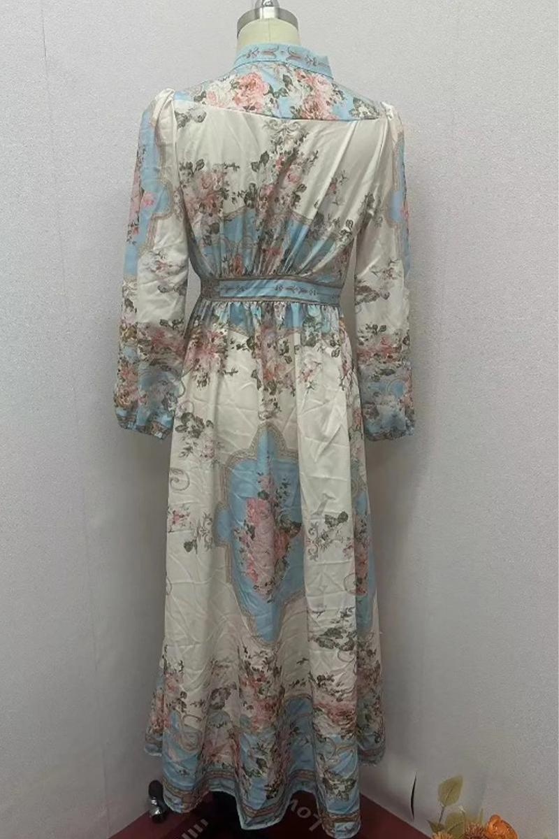 Mercedes® | Elegant floral print A-line dresses with buckle and V-neck