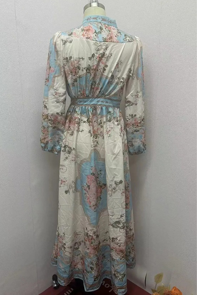 Mercedes® | Elegant floral print A-line dresses with buckle and V-neck