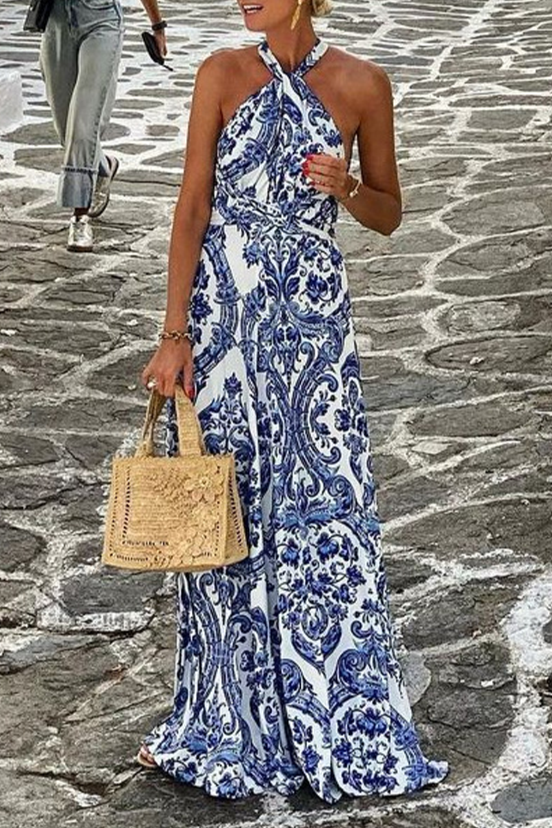 Margarita® | Bohemian Holiday Floral Print Patchwork Halter Sleeveless Dresses