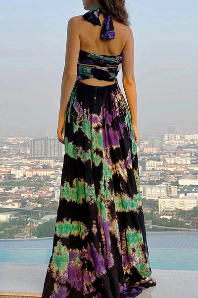 Julieta® | Sexy Tie-Dye Print Cross Strap Contrast V-Neck Sleeveless Dresses (Various Tie Methods) (3 Colors)