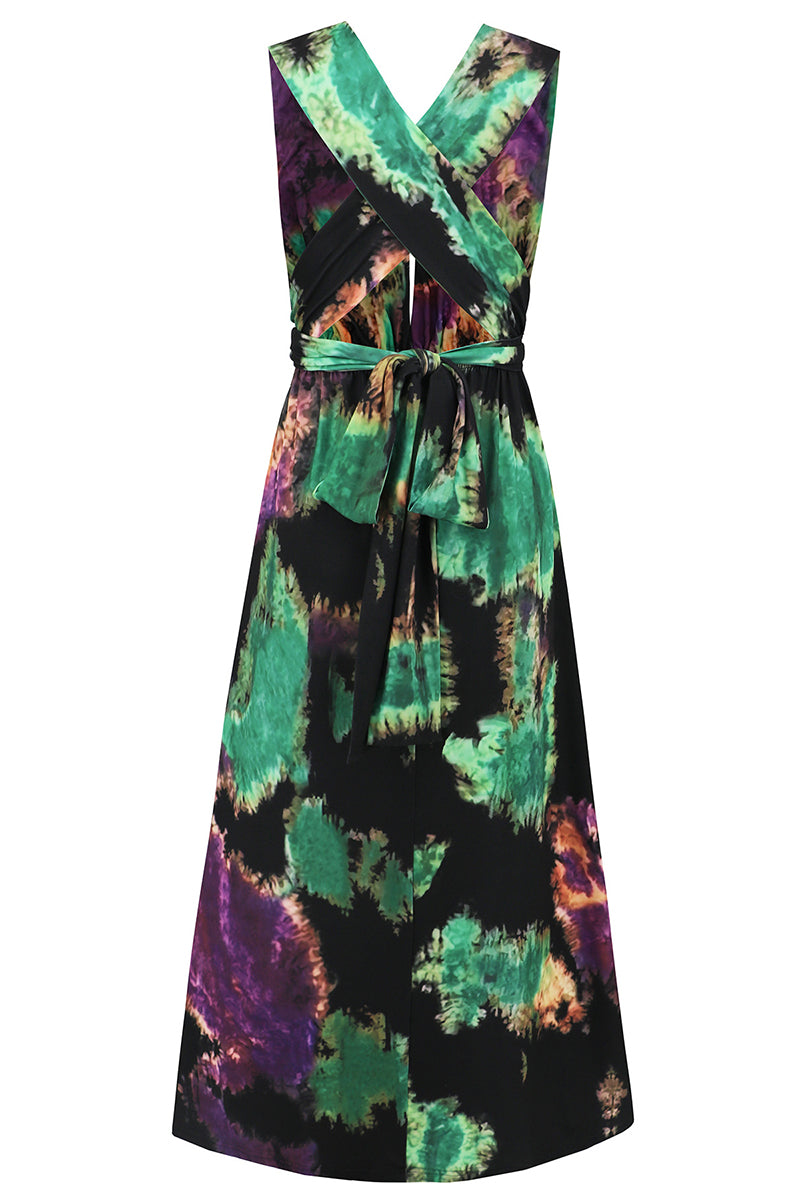 Julieta® | Sexy Tie-Dye Print Cross Strap Contrast V-Neck Sleeveless Dresses (Various Tie Methods) (3 Colors)