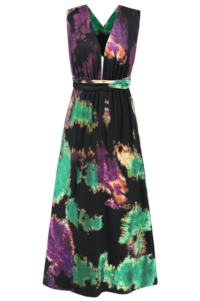 Julieta® | Sexy Tie-Dye Print Cross Strap Contrast V-Neck Sleeveless Dresses (Various Tie Methods) (3 Colors)
