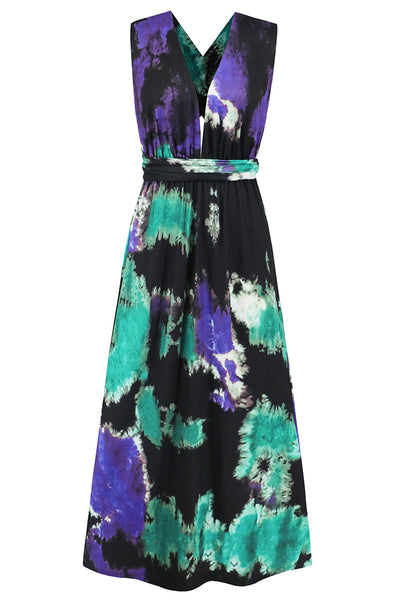Julieta® | Sexy Tie-Dye Print Cross Strap Contrast V-Neck Sleeveless Dresses (Various Tie Methods) (3 Colors)