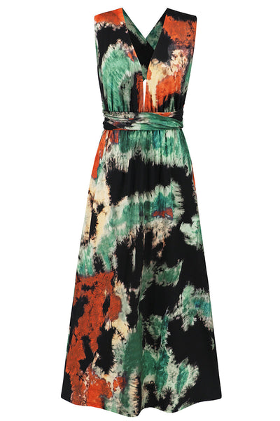 Julieta® | Sexy Tie-Dye Print Cross Strap Contrast V-Neck Sleeveless Dresses (Various Tie Methods) (3 Colors)