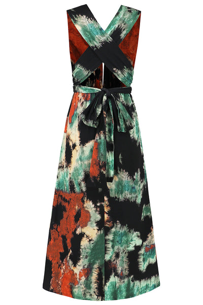 Julieta® | Sexy Tie-Dye Print Cross Strap Contrast V-Neck Sleeveless Dresses (Various Tie Methods) (3 Colors)