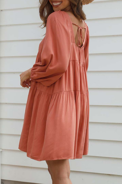 Jennifer® | Casual Solid Color Backless Square A-line Lace Up Dresses