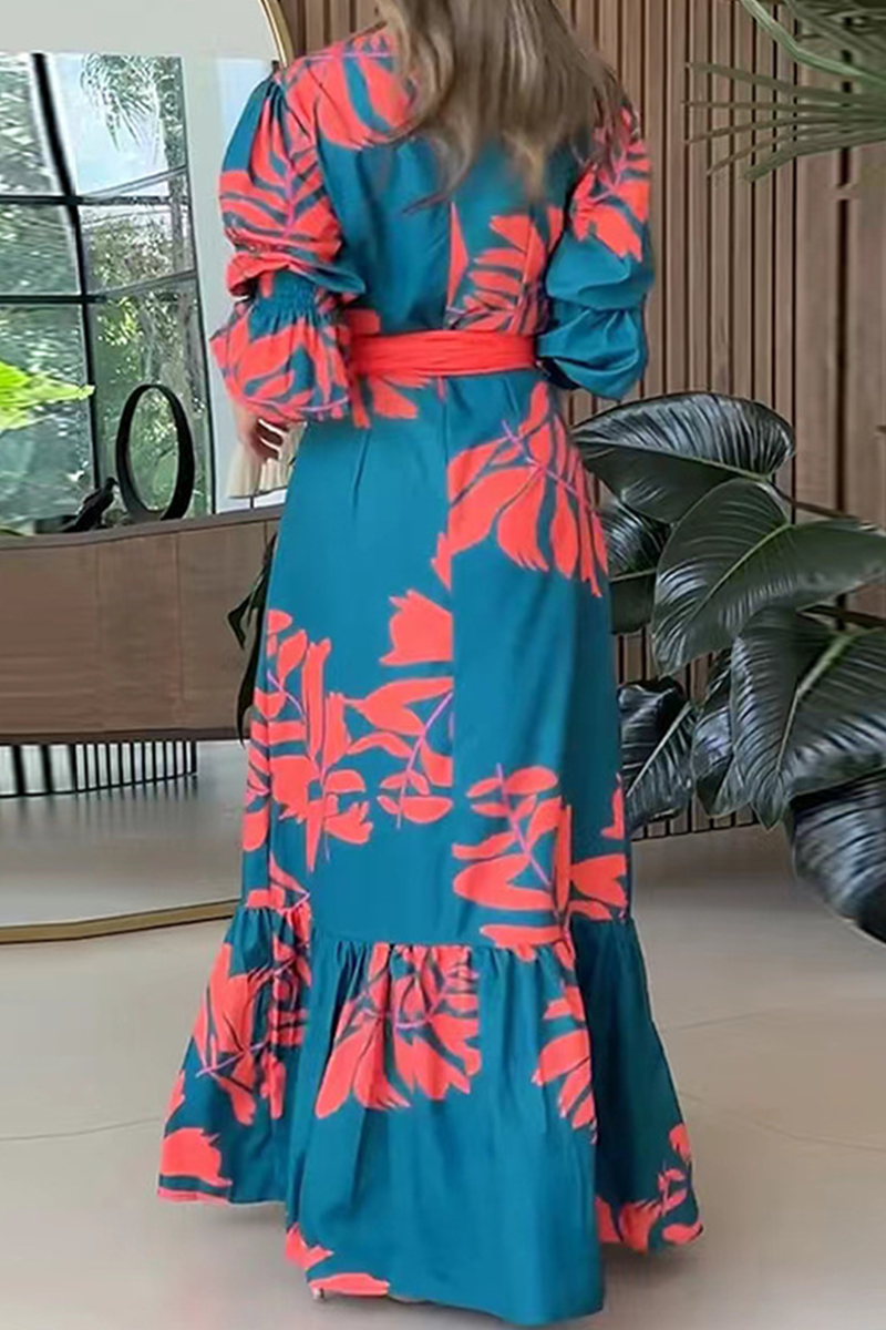 Olivia® | Casual printed dresses with floral print, lace-up, ruffles and V-neck