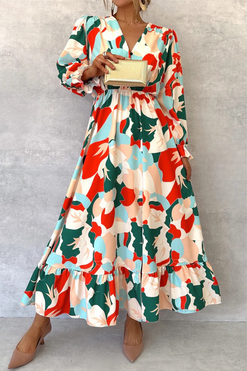 Samantha® | Elegant A-line dresses with floral print, ruffles, contrast and V-neck