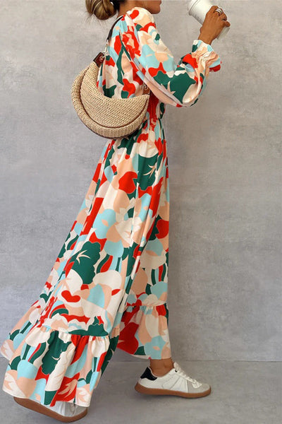 Samantha® | Elegant A-line dresses with floral print, ruffles, contrast and V-neck